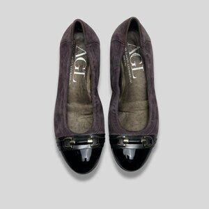 AGL Purple Buckled Ballet Flats Black Patent Leather Cap Toe Shoes Size 7
